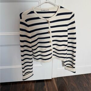 Abercrombie & Fitch Navy and Cream Striped Cardigan